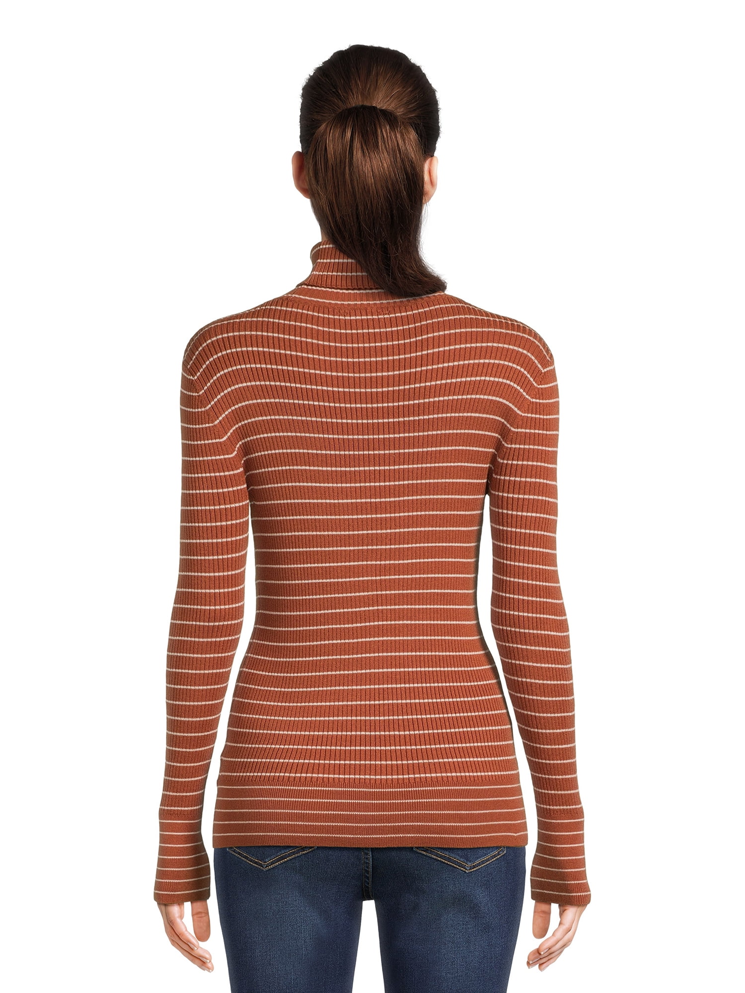 Time and Tru Women's Striped Ribbed Turtleneck, Sizes XS-XXXL
