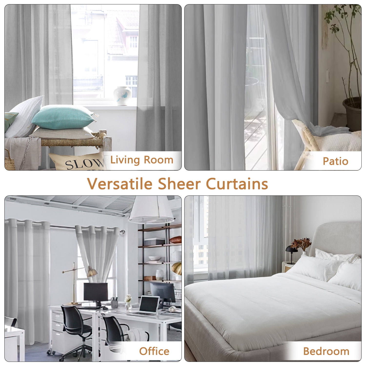 XUEYU Sheer Curtains 52" W x 96" L, Light Filtering Curtain Panels Solid Color Window Sheer Curtain Panel, Elegant Curtains & Drapes for Living Room, Bedroom 2 Panels, Gray