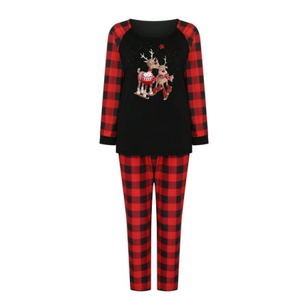 

AnuirheiH Xmas Pjs Set Women Mom Plaid Print Blouse Tops+Pants Family Clothes Pajamas Clearance
