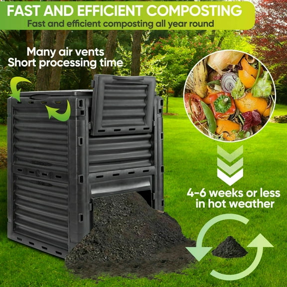 SAZYY Garden Compost Bin from BPA-Free Material - 80 Gallon (300 L) Large Outdoor Compost Bin, Easy Assembly, Lightweight, Fast Soil Creation, Black
