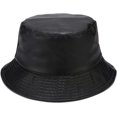 thumbnail image 3 of CoCopeaunts Leather Bucket Hat Casual Outdoor Cool Sunscreen Fisherman Hats Street Activities Hiking Fishing Folding Bucket Cap, 3 of 8
