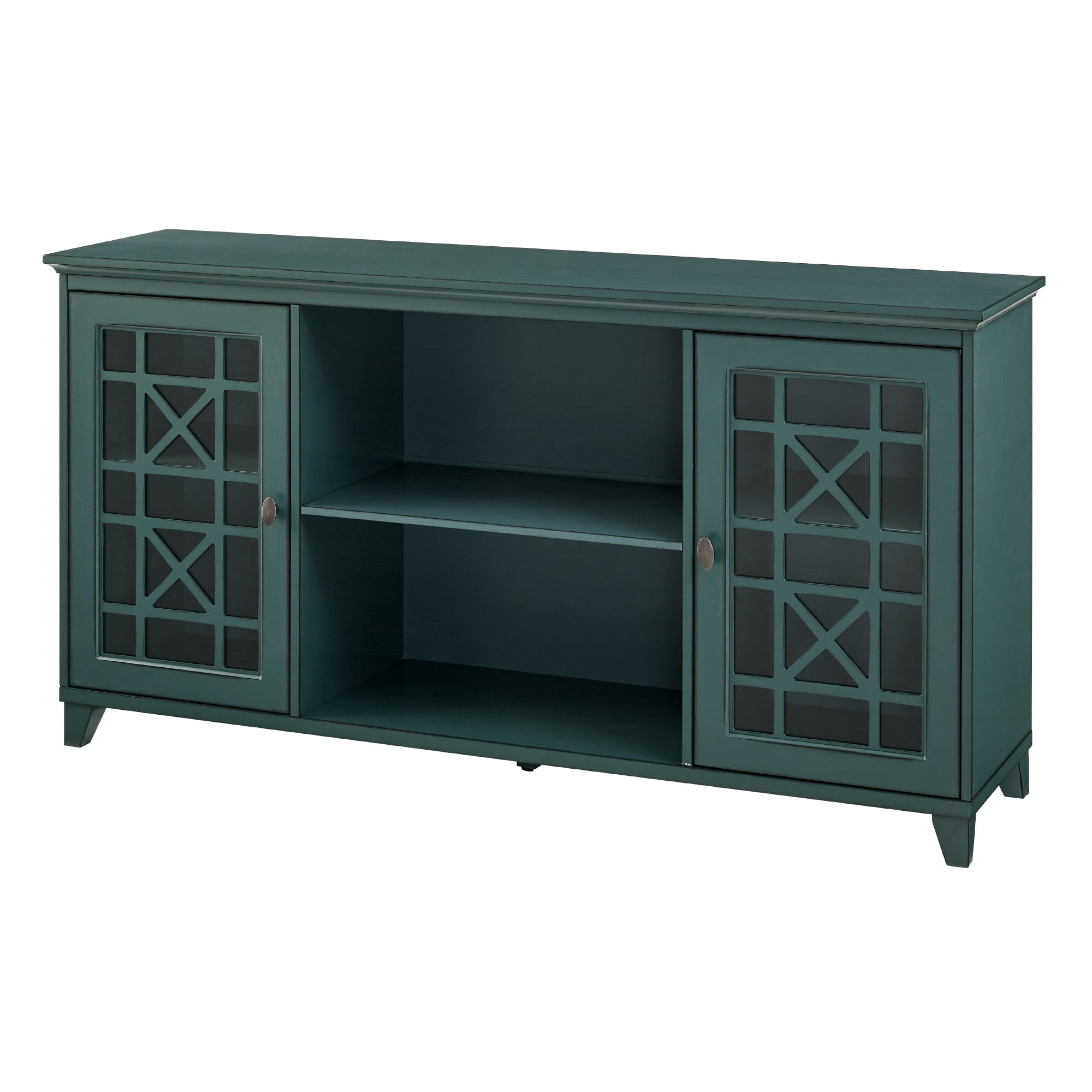Manor Park 60" Transitional 2 Fretwork Door TV Stand, Antique Dark Teal