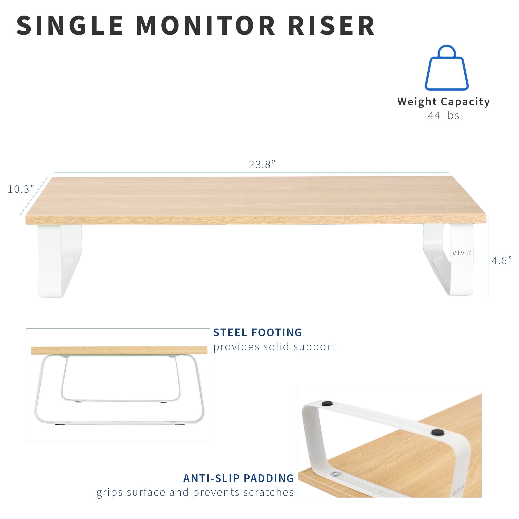 VIVO 24" Desktop Stand Organizer, TV Monitor Riser, Light Wood Top, White Legs