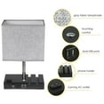 thumbnail image 3 of Touch Control Table Lamp with 2 USB Charging Ports, 1 AC Outlets and 2 Phone Stands, Modern USB Desk Lamp with Black Wooden Base and Grey Shade Suitable for Bedroom, Living Room, 3 of 7