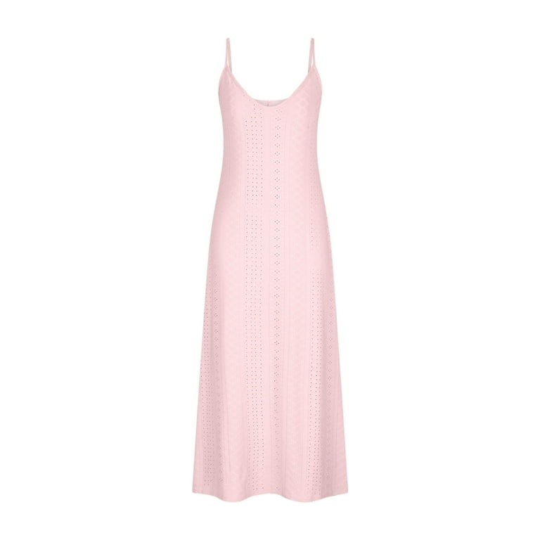 successthop Womens Empire Waist Dresses Vintage Sleeveless Ankle Length Spaghetti  Straps Dress V Neck Loose Clothes Pink - Walmart.com