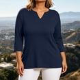 thumbnail image 3 of Perfectbot Women's Plus Size 3/4 Sleeve V-Neck Tee Casual Solid Color T-Shirt Sizes L-5X, 3 of 6