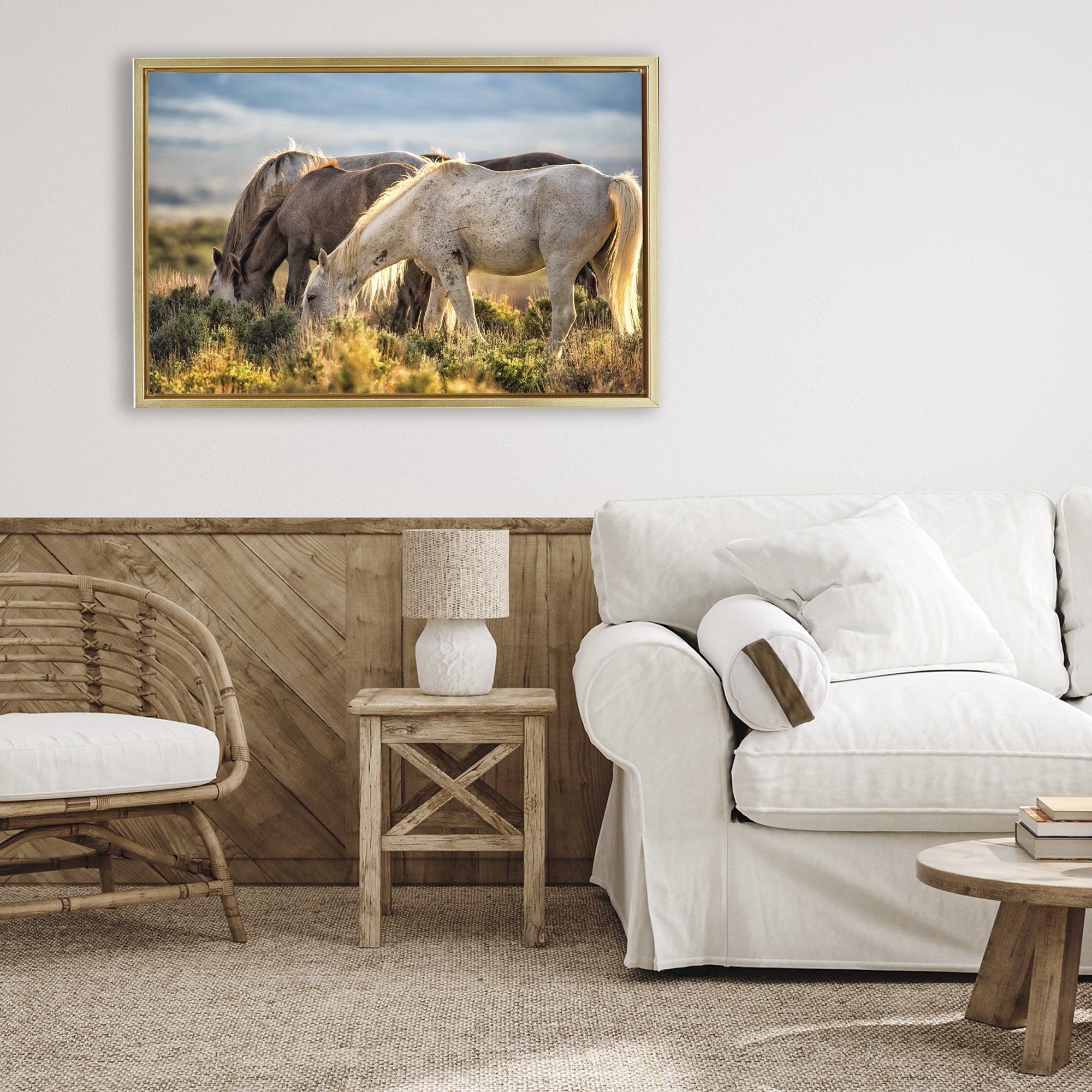 Stupell Industries Equine Evening Graze Gold Framed Floater Canvas Wall Art, design by Tim West