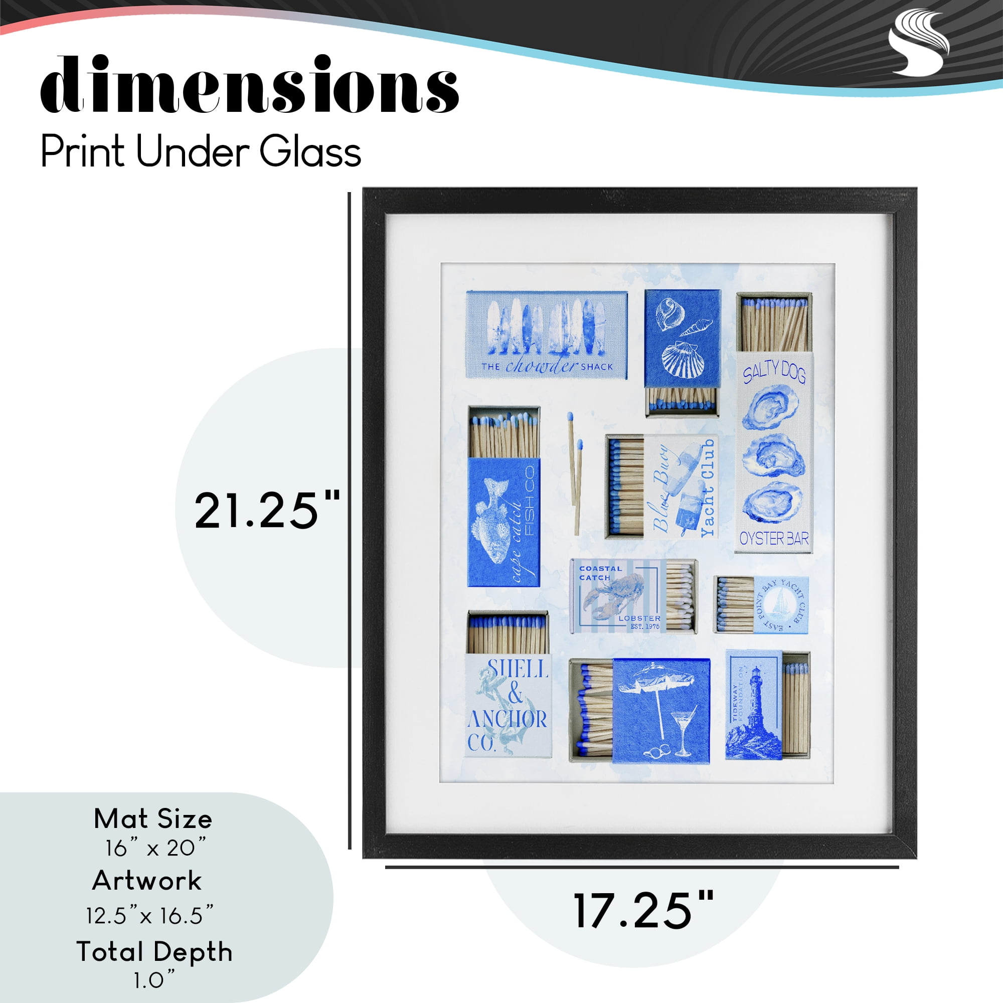 Blue Coastal Matchboxes Black Framed Print Under Glass, design by Ziwei Li