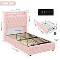 thumbnail image 6 of Homfa Pink Twin Bed Frame with Light & Charge Station, Upholstered Bed with Storage Drawer, LED Bed with Crystal Button Wingback Headboard, 6 of 8