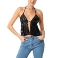 thumbnail image 3 of Women Shiny Sequin Tank Tops Halter Sparkling Bandage Backless Camisole Crop Tops Clubwear, 3 of 6