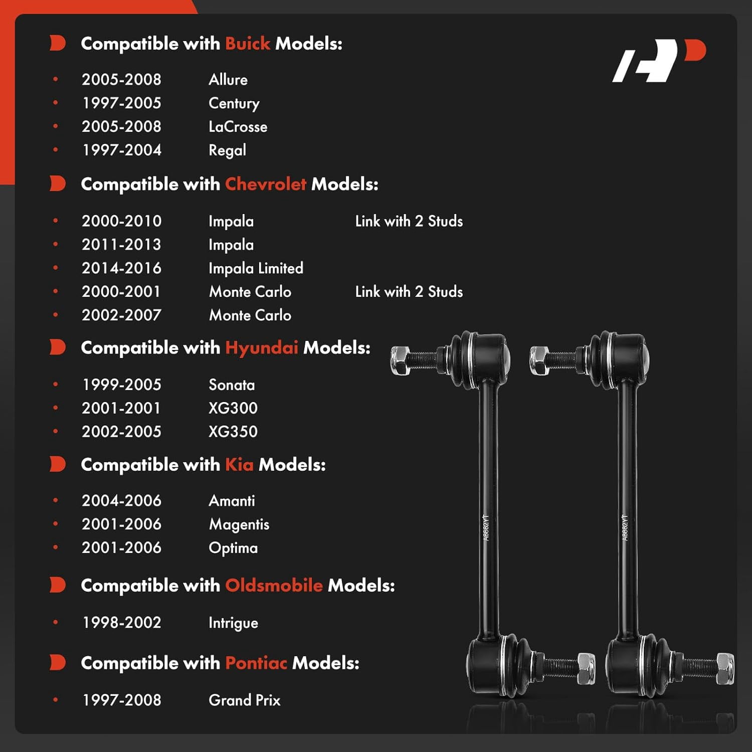 A-Premium 2x Rear Sway Bar Links Stabilizer Bar Links, Compatible with Chevrolet Impala, Impala Limited, Monte Carlo & Hyundai Sonata, XG300, XG350 & Kia & Buick & Oldsmobile & Pontiac, K6662