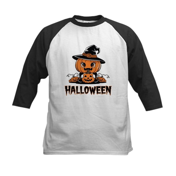 CafePress - Spooky Halloween Design Adorable Ghosts And Bats Kids Baseball T Shirt - Kids Cotton Baseball Jersey, 3/4 Sleeve Shirt