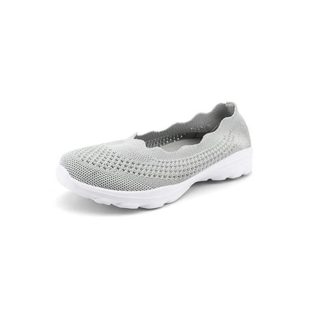 

Eloshman Womens Sneakers Comfort Casual Shoes Knit Upper Flats Work Breathable Slip On Sock Sneaker Lightweight Walking Shoe Gray 5.5