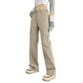 thumbnail image 2 of Wide Leg Pants Woman Daily High Waisted Y2K Loose Cargo Jeans Pockets Khaki Running Lounge Pant L, 2 of 7