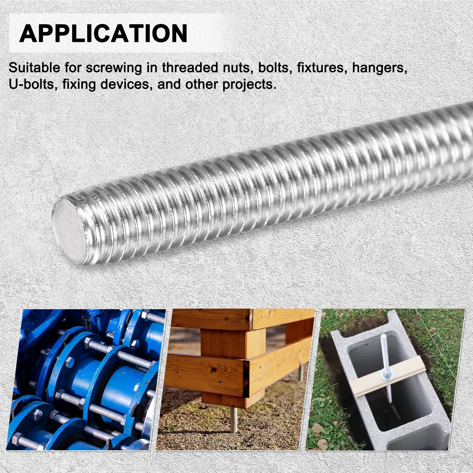 Uxcell 5-Pack Fully Threaded Rod, M6x400mm 304 Stainless Steel Right Hand Thread Bar Studs
