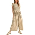 thumbnail image 2 of PUWEI Women's 2 Piece Smocked Top & High Waisted Wide Leg Pants Set Boho Matching Set Lounge Outfit with Pockets, 2 of 7