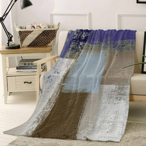 Abstract Art Throw Flannel Blanket 40x50In Blue Brown Vintage Mottled Oil Painting Texture Super Soft Cozy Bed Blanket, Lightweight Plush Fuzzy Bed Throw for Bedroom Sofa Couch Living Room