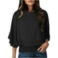 thumbnail image 2 of Blmnix 3/4 Sleeve Gym Shirts Workout Smocked Fall Black Women's Shirts Crew Neck Blouse, 2 of 7