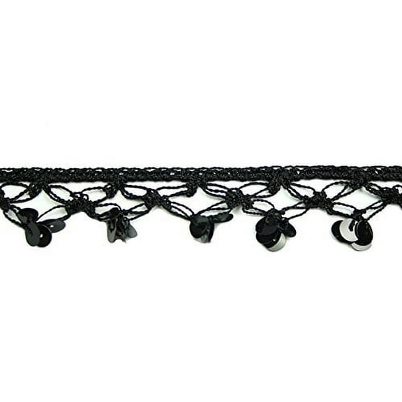 Altotux 0.75" Black Sequins Crochet Lace Trim By Yardage Sewing Notions Crafts