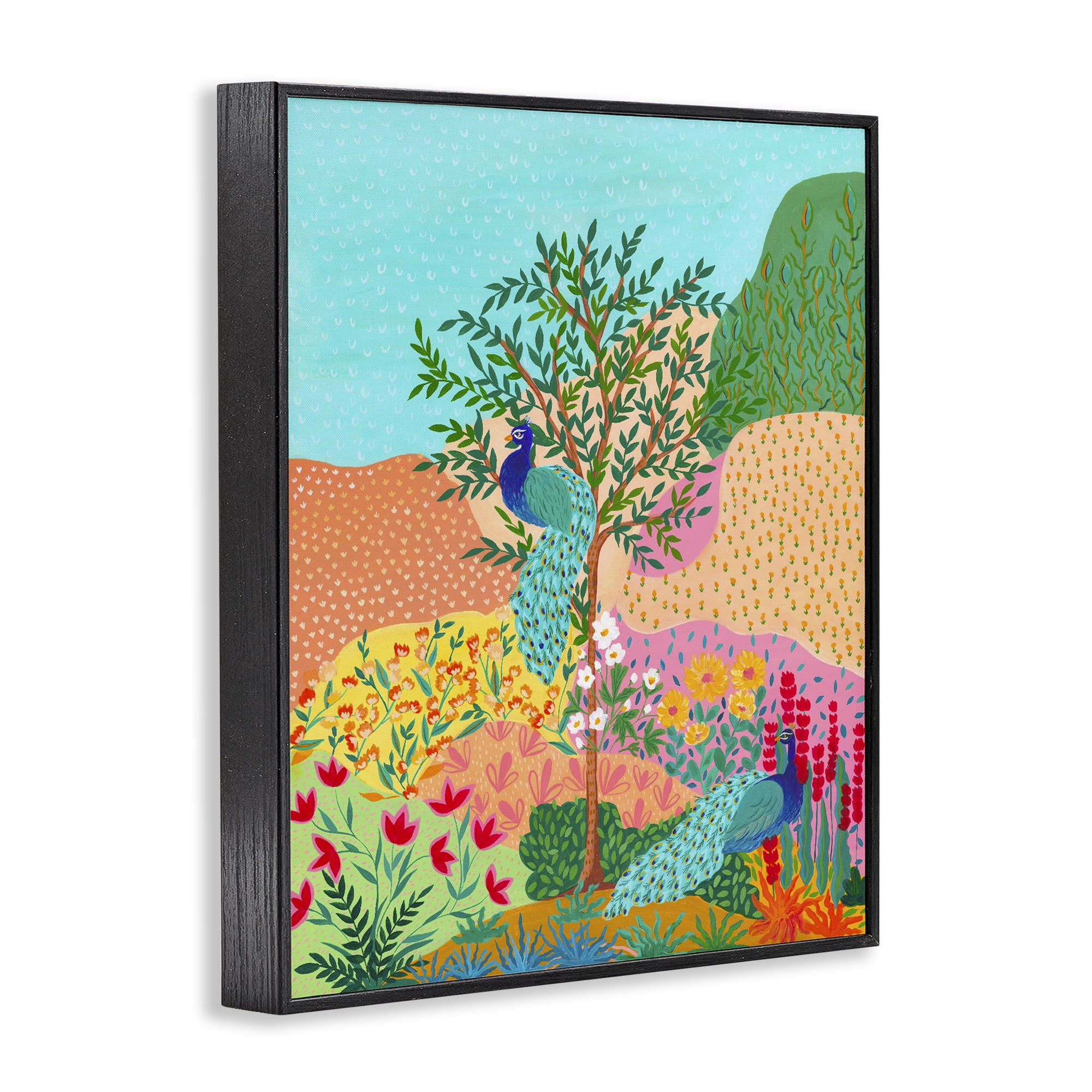 Stupell Industries Peacocks in Dotted Meadow Black Framed Giclee Art, design by Nabeela Rumi