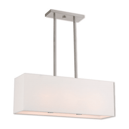 

Island 3 Light With Brushed Nickel Hand Crafted Off-White Fabric Outside & White Fabric Inside Hardback 28 inches 120 Watts - World of Crystal