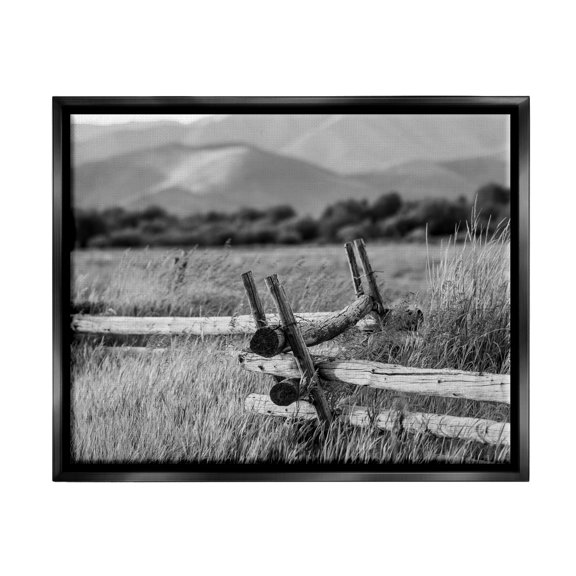 Stupell Industries Countryside Ranch Fence Rural Pasture Grass Photography Photograph Jet Black Floating Framed Canvas Print Wall Art, Design by Steve Smith
