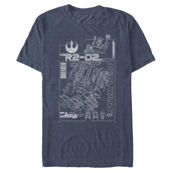 Men's Star Wars R2-D2 Schematic Details Graphic Tee Navy Blue Heather X Large