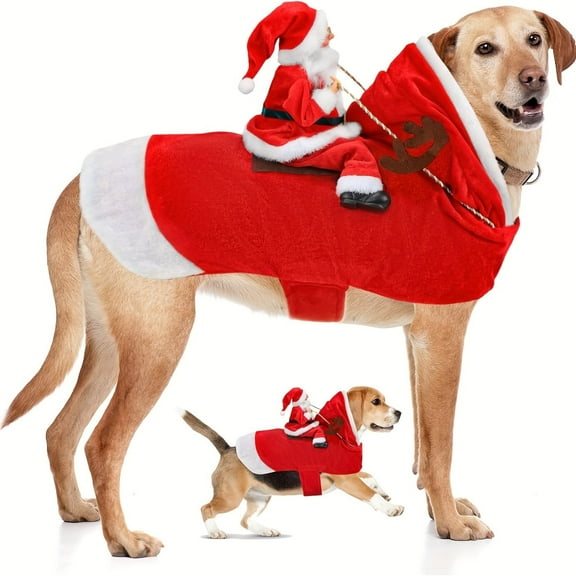 WAAYEE Santa Dog Costume - Christmas Pet Clothes, Santa Claus Riding Pet Cosplay Costumes, Party Dressing up, Dogs Outfit for Medium Large Dogs