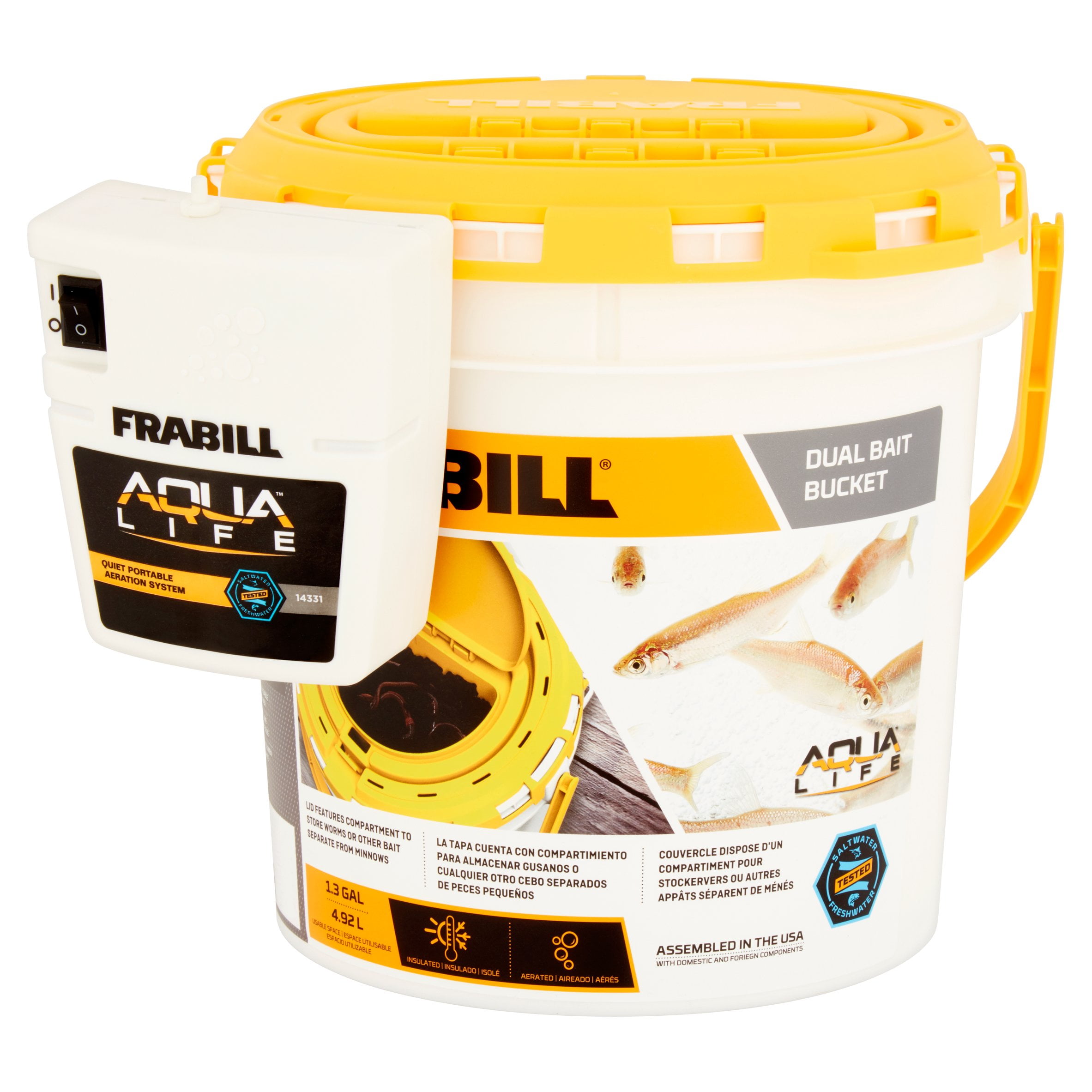 Frabill Duel Fish Bait Bucket with Clip On Aerator 4823 