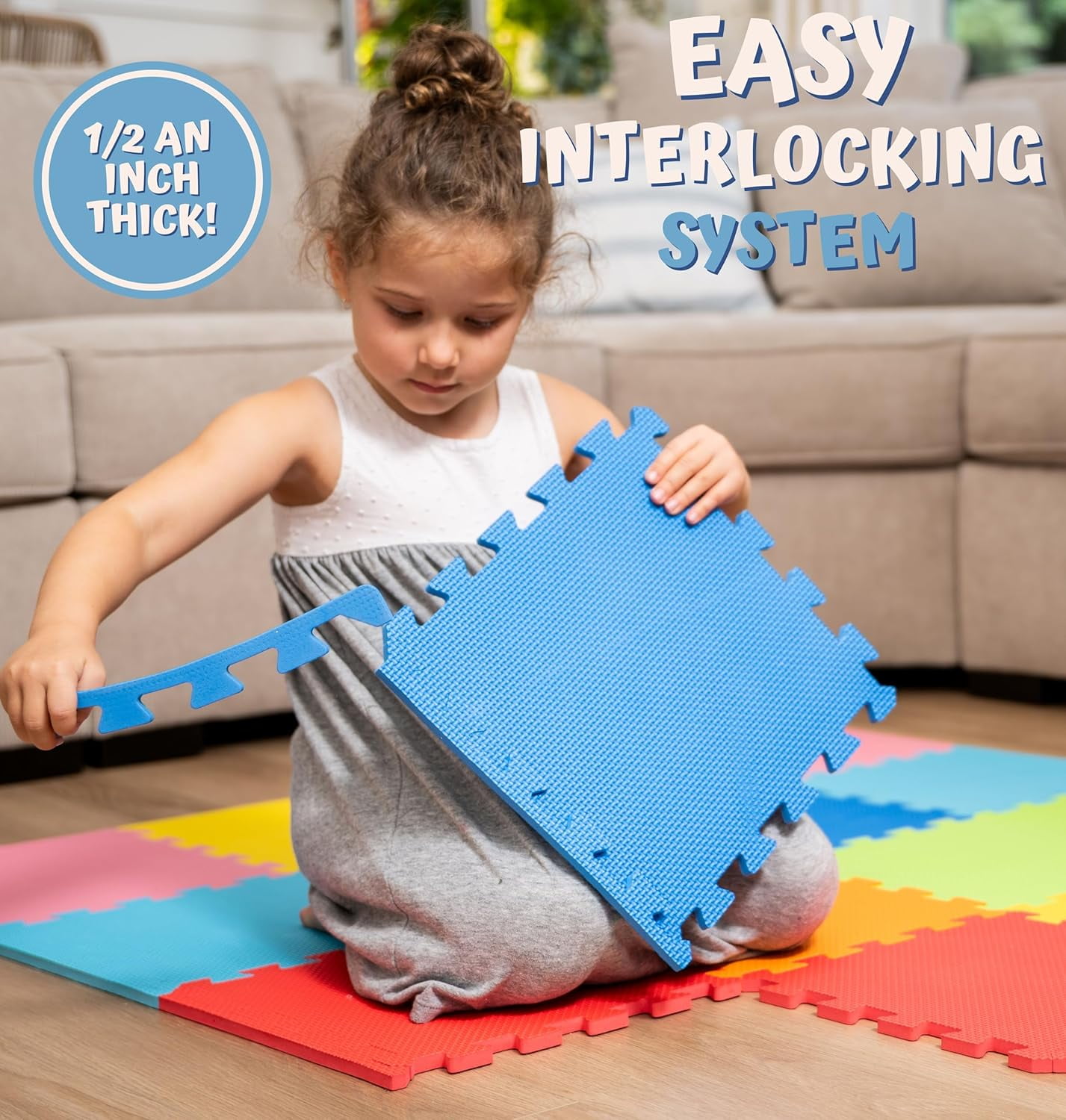 ToyVelt Foam Puzzle Floor Mat for Kids – 32 Tiles MultiColor Interlocking Play Mat