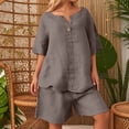 thumbnail image 2 of IWRICH Women's Short Sets 2 Piece Outfits Plus Size Linen Short Sleeve Shirts and Shorts Spring Summer Outfits Khaki XXL, 2 of 6