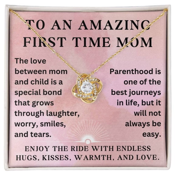 First Time Mom Gifts, 1st Time Mom Necklace, Mom Love Knot Necklace, Inspirational Jewelry Gifts for Mother's Day Birthday, Gifts from Family Friends for New Moms, Endless Hugs Love Kisses Warmth