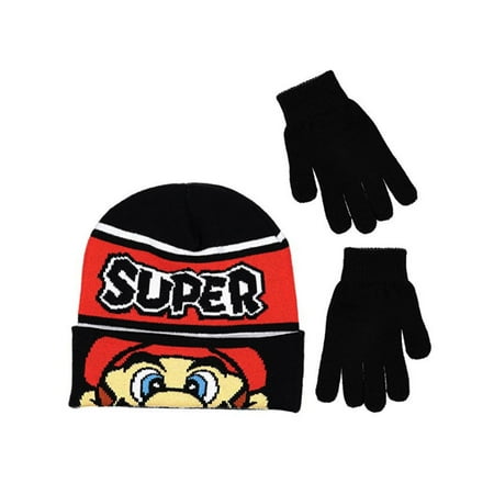 Nintendo Super Mario Boys Beanie Winter Hat and Glove Set For aged 4-10