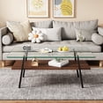 thumbnail image 2 of Coffee Table with Storage Shelf, 2-Tier Rectangle Coffee Table with Black Metal Legs, Coffee Tables with Tempered Glass Tabletop, Modern Table for Living Room Apartment, Transparent and Brown, 2 of 9