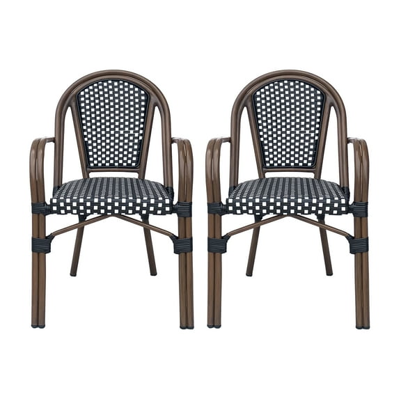 GDF Studio Symonds Outdoor French Bistro Chairs, Set of 2, Black, White, and Brown Wood