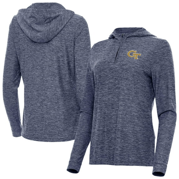 Women's Antigua  Heather Navy Georgia Tech Yellow Jackets Daybreak Quarter-Zip Hoodie