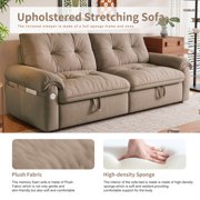 77 Queen Size Sofa Bed, Loveseat Sleeper Sofa with Pull Out Bed, Pockets and USB, Modern 2 Seater Convertible Small Couch for Living Room Bedroom Apartment, Brown