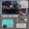thumbnail image 2 of RCA Bluetooth 480p LCD Compact Projector with Built-in DVD Player, 100 Inch Foldup Screen and Remote Included, Aqua, 2 of 7