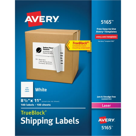 Avery Shipping Labels with TrueBlock Technology for Laser Printers, 8.5 x 11 in., White, 100 Count (Best Color Label Printer)