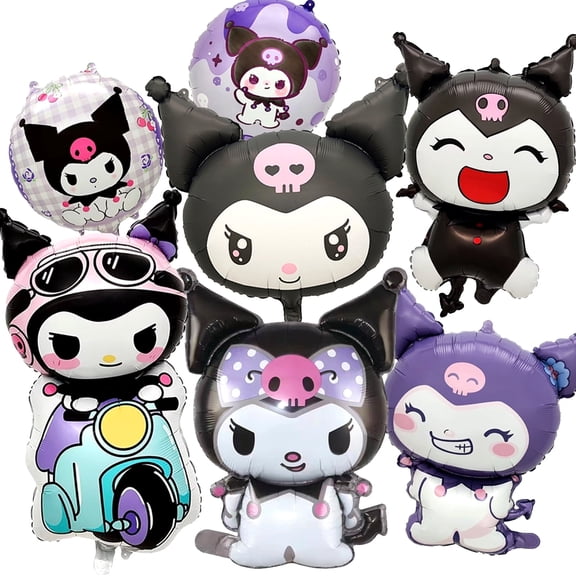 7PCS Black Animation Foil Balloons, Girl Adorable Character Foil Party Balloons for Party Decorations Supplies