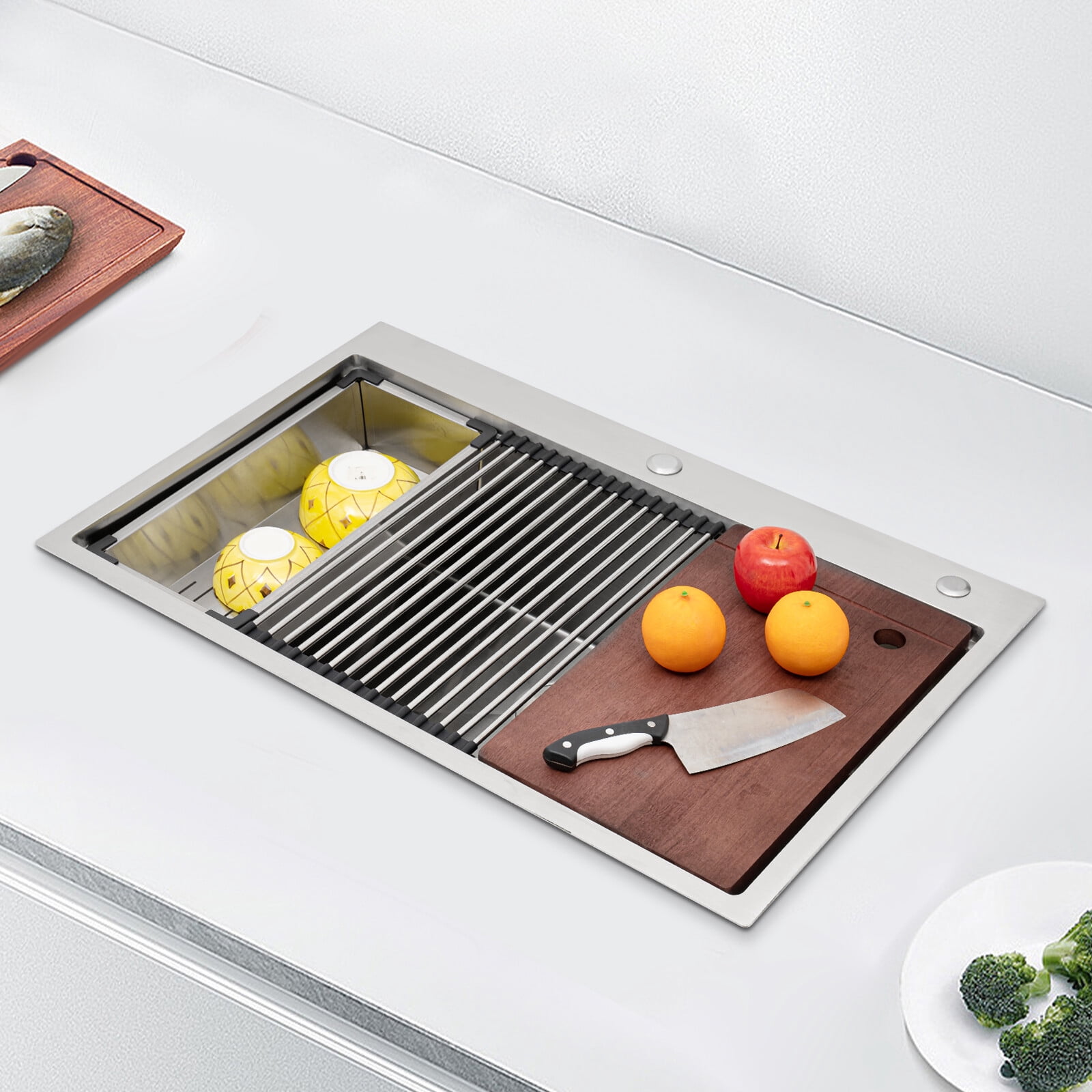 Kitchen Sink, 304 Stainless Steel Drop-In Sink, 33 Inch Drop in Kitchen Sink Workstation  for Homes, Restaurants, Laundry Rooms, Basements, Bars, Kitchens