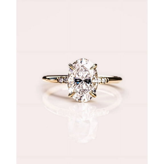 Solitaire Brilliance 1.5 Carat Oval Moissanite Hidden Halo Engagement Ring10k Yellow Gold Band Size 4