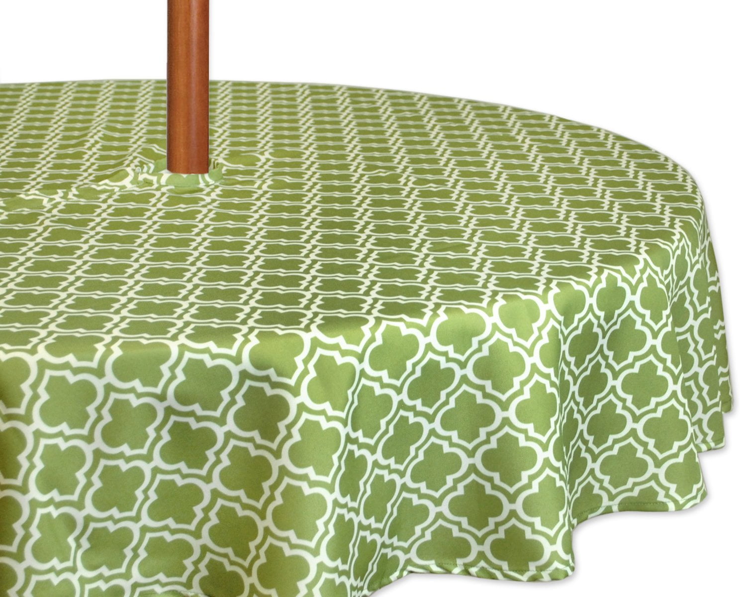 52" Green and White Lattice Outdoor Round Tablecloth With Zipper