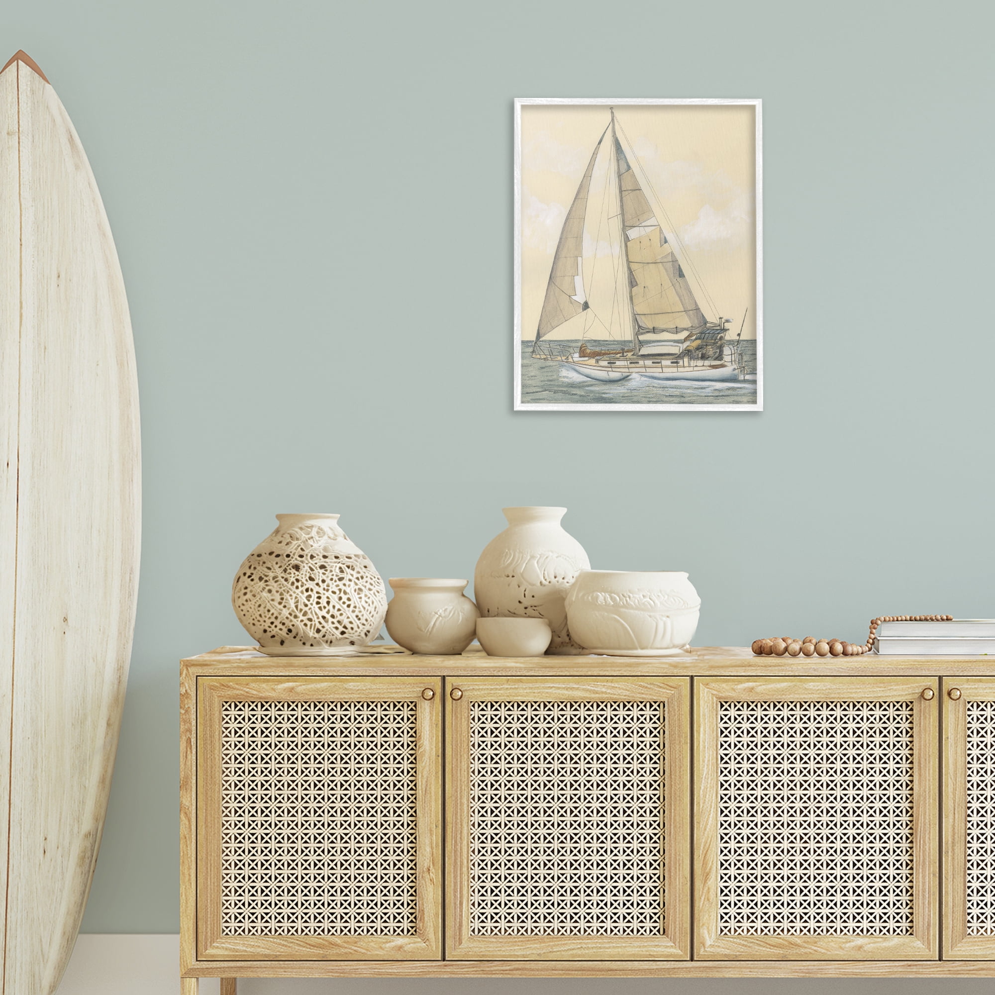 Stupell Industries Detailed Sailboat View Transportation Painting White Framed Art Print Wall Art, 24 x 30