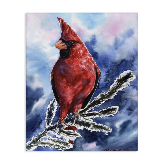 Stupell Industries Traditional Red Cardinal Perched on Pine Branch over Blue Canvas Art, 16 x 20, by George Dyachenko