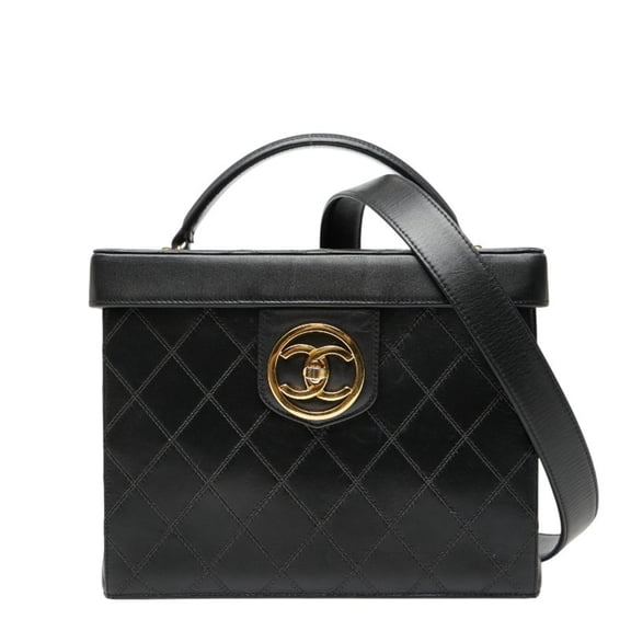 Pre-Owned CHANEL Bicolore Vanity Bag Shoulder 2-Way Black Lambskin Women's (Good)