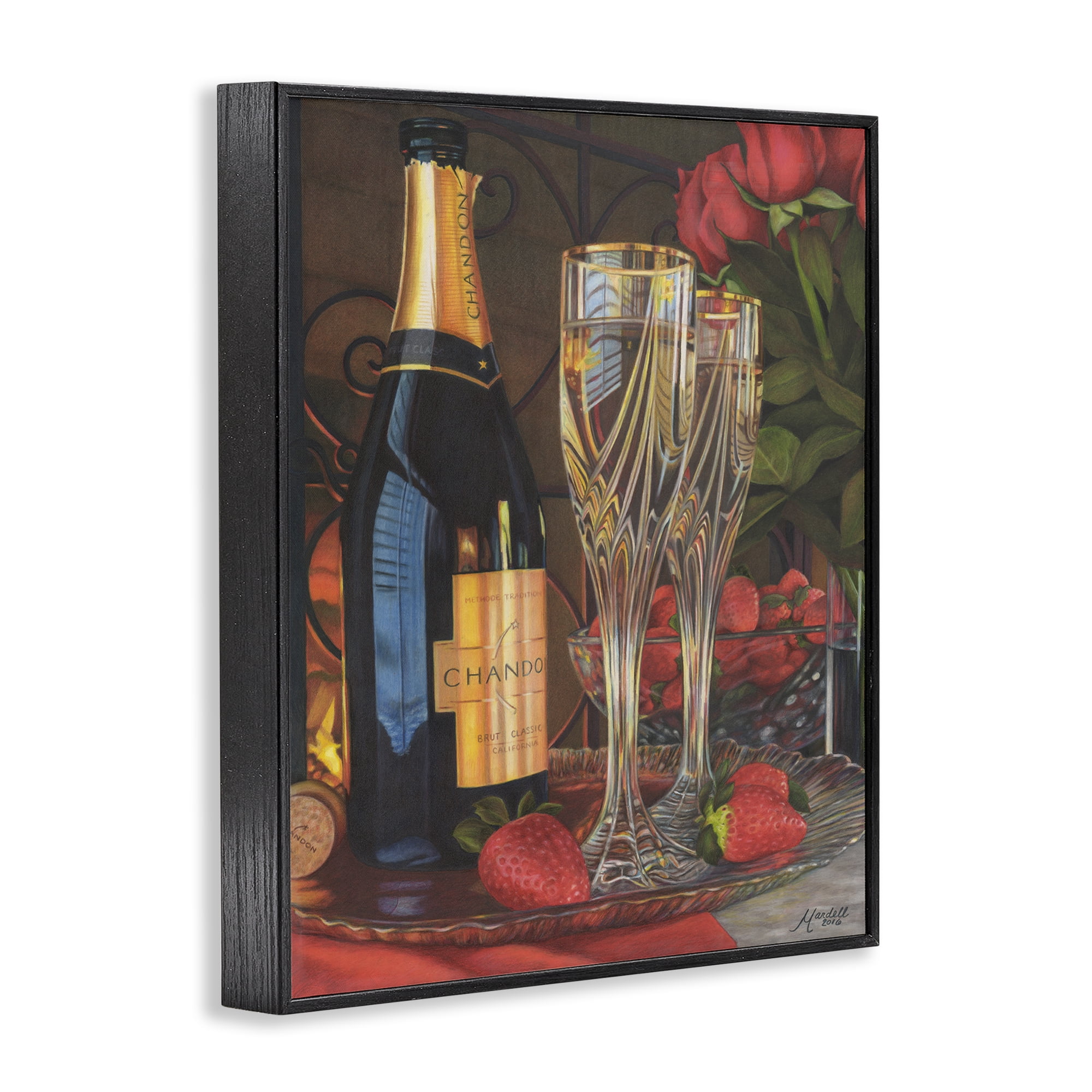 Stupell Industries Romantic Champagne Pair Food & Beverage Painting Black Framed Art Print Wall Art, 16 x 20