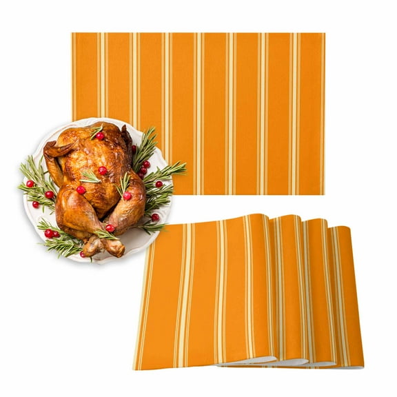 Fall Placemats Set of 6 Orange Stripes Place Mats Thanksgiving Placemat Yellow Vertical Striped Lines Table Mats for Dining Kitchen Table Holiday Dinner Party Home Fall Decorations 13x19 Inch