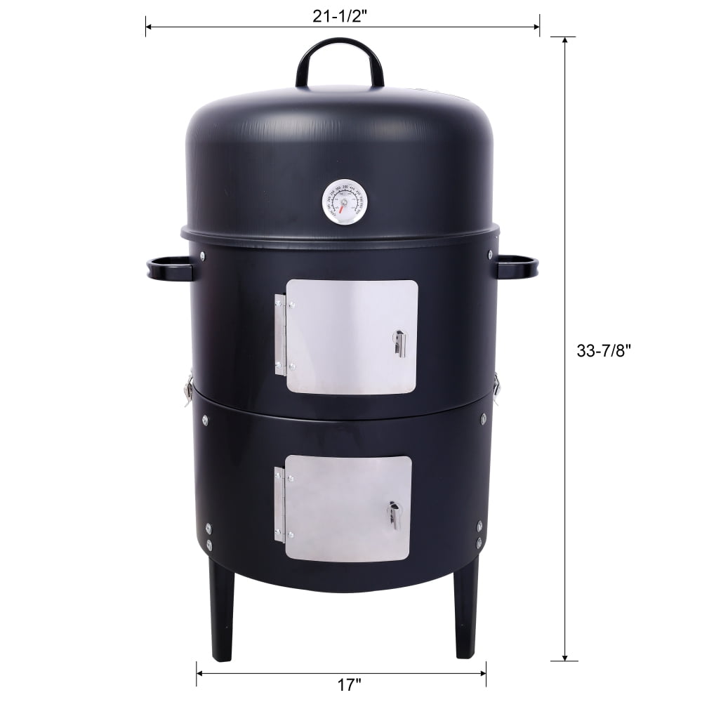 17 Inch Steel Charcoal Smoker Heavy Duty Round BBQ Grill for Outdoor Cooking Black
