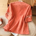 thumbnail image 4 of IUYRTFE Women's Short Sleeve Floral Embroidered Blouse Split Neck Button Up Summer Casual Tunic Top, 4 of 8